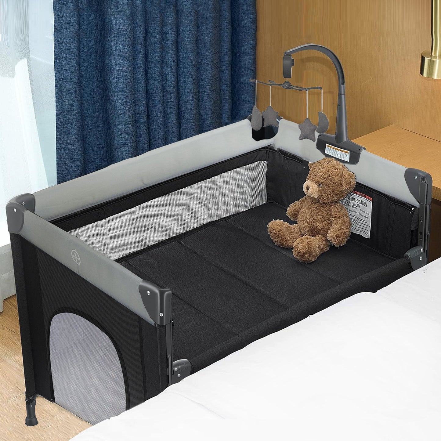 Yadala Baby Bassinet Bedside Sleeper for Infant, Portable Playard for Newborn to Toddlers, 0-36 Months,Gray
