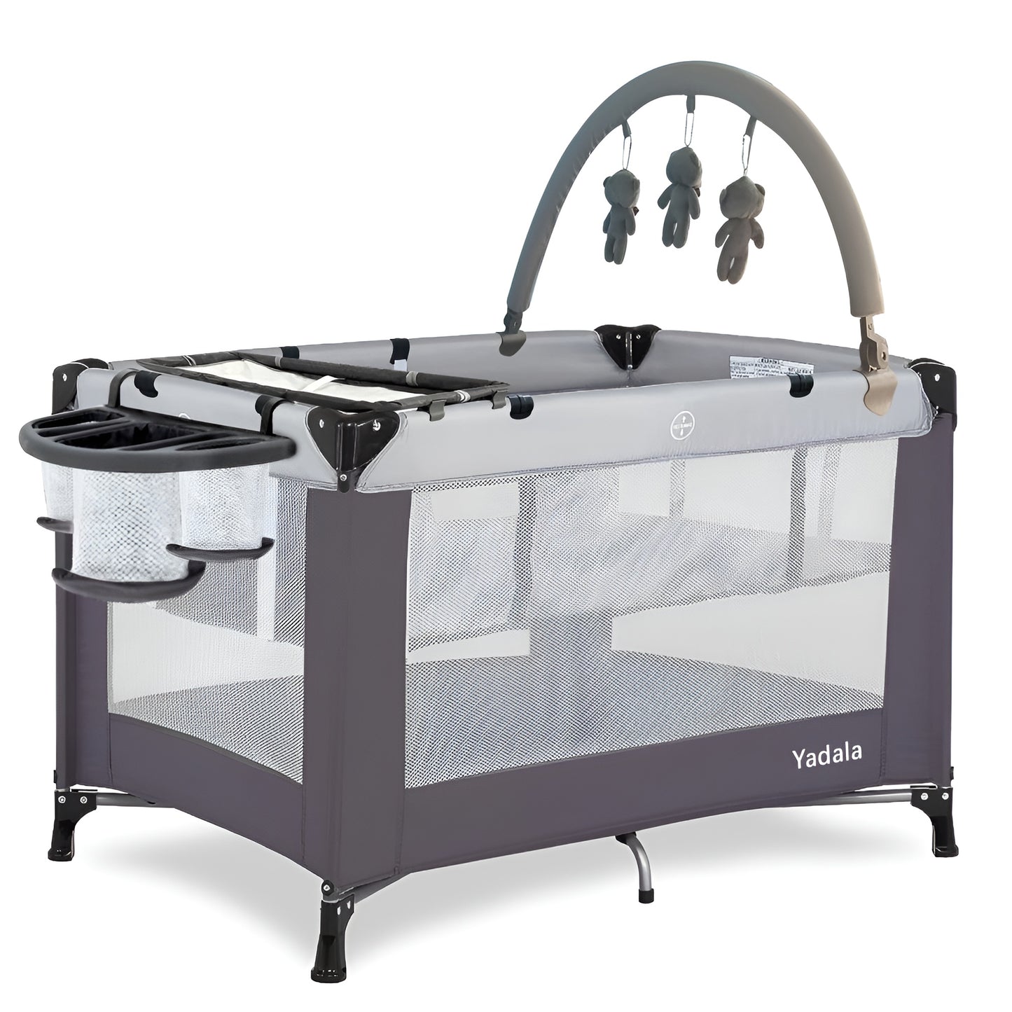 Portable Playard in Black, Lightweight, Packable and Easy Setup Baby Playard bassinet, Breathable Mesh Sides and Soft Fabric - Comes with a Removable Padded Mat