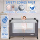 Portable Playard in Black, Lightweight, Packable and Easy Setup Baby Playard bassinet, Breathable Mesh Sides and Soft Fabric - Comes with a Removable Padded Mat