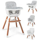 Yadala High Chair, 3-in-1 Convertible Wooden High Chair with Adjustable Legs & Removable Tray, Gray