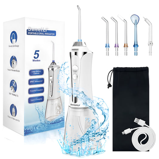 SweetLF Water Flosser, Cordless Water Flosser for Teeth, 320ML Dental Teeth Cleaner for Home and Travel, 5 Modes, White