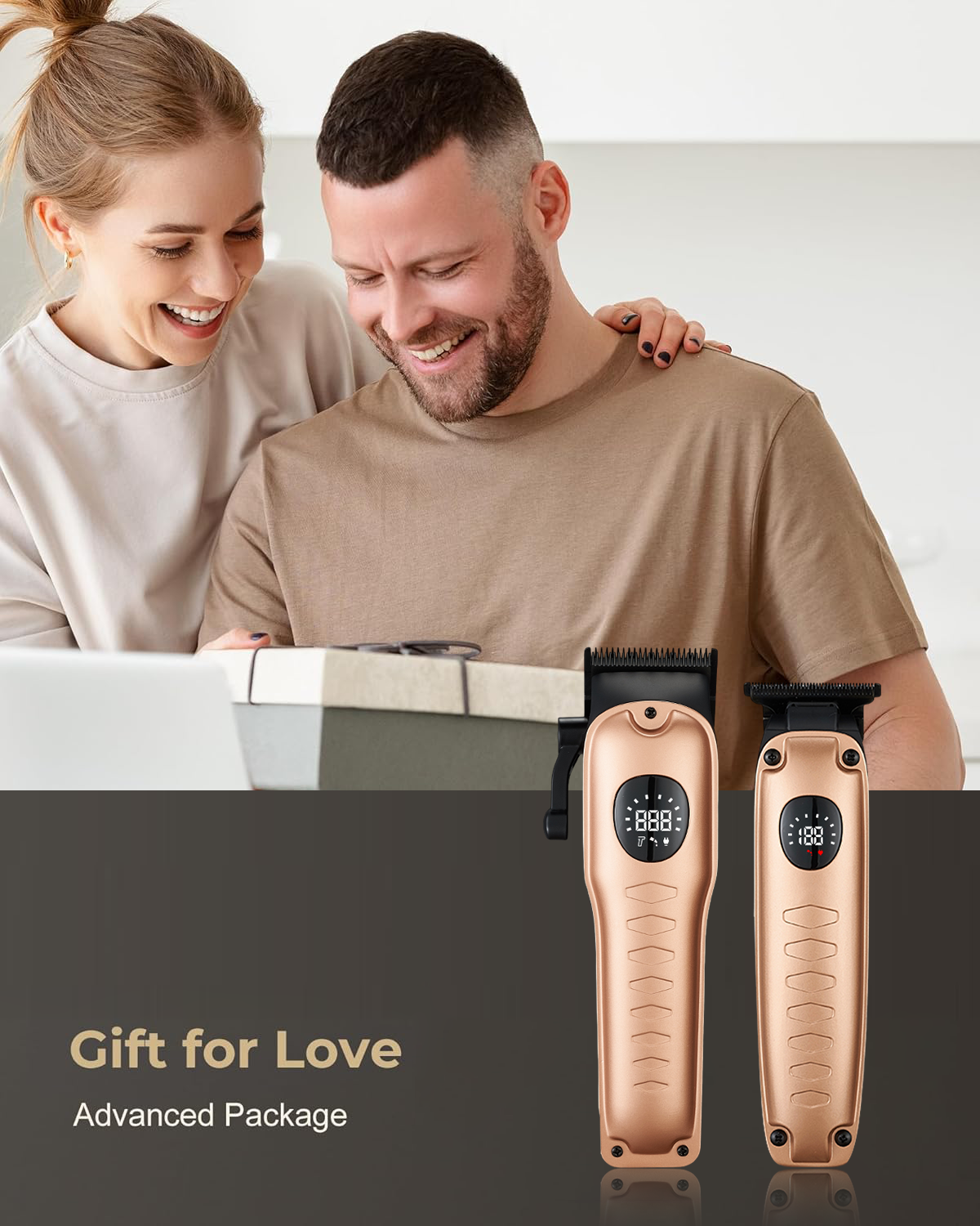 Hair Clippers for Men, LAVERNER 2PCS Professional Rechargeable Hair Clipper Set with LCD Screen, Dual-Purpose USB Charging, Gord