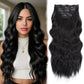 Clip in human Hair Extensions 20 Inch 4Pcs Natural Black Long Wavy Thick Hairpieces Weft Natural Hair Extensions for Women