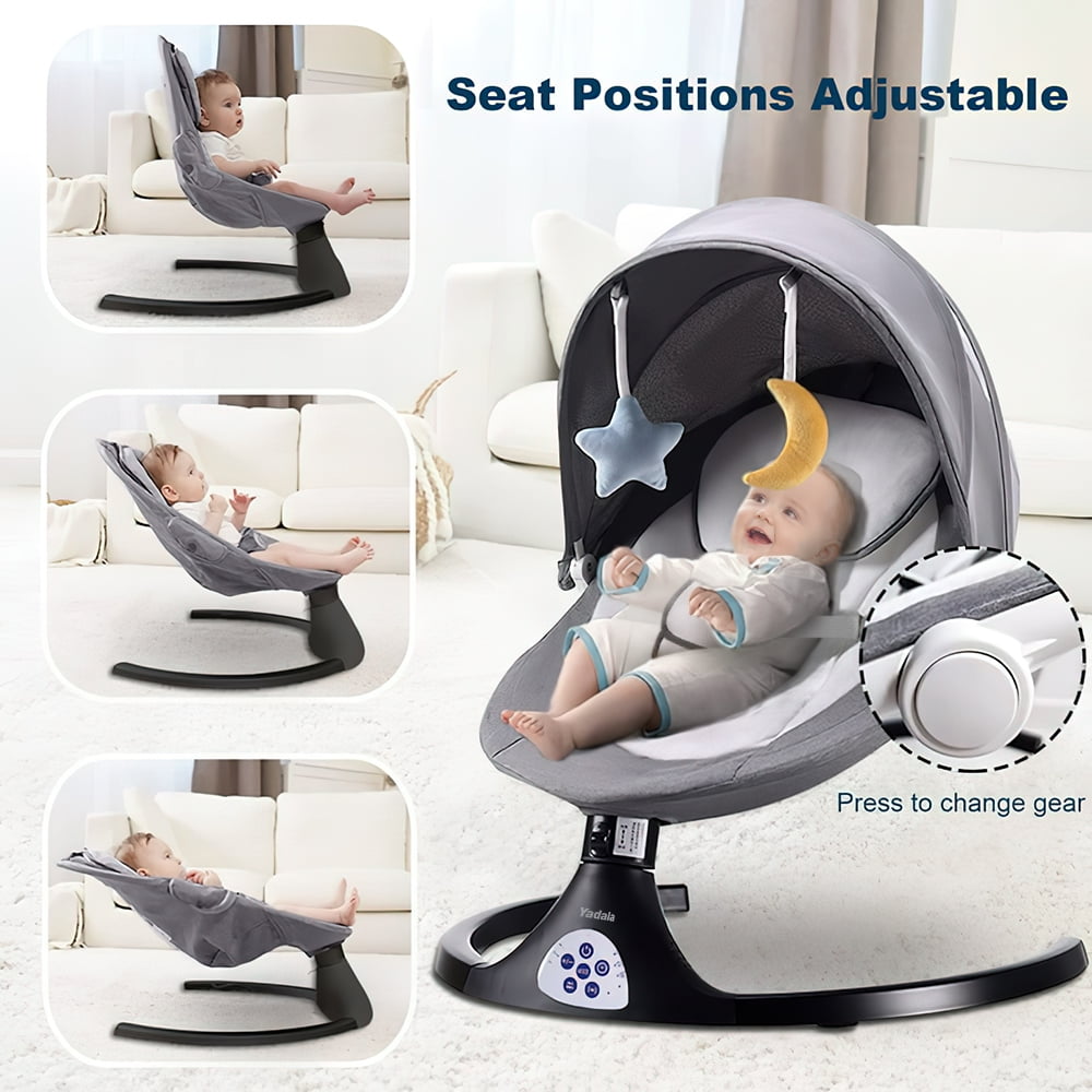 Baby Swing for Infants, Electric Portable Swing with 5 Speed, Bluetooth Rocker with Remote Control, Adjustable Seat, Gray