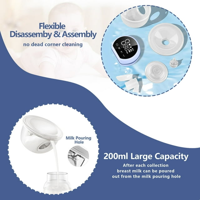 Electric Breast Pump, Yadala Wearable Breast Pump, Hands-Free Breast Pumps with 3 Modes, 9 Levels, Blue