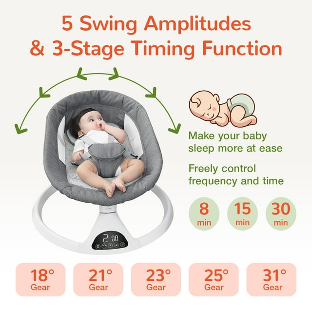Electric Baby Swing for Infants, Bluetooth Swing Baby Bouncer Baby Rocker with Intelligence Timing, Gray
