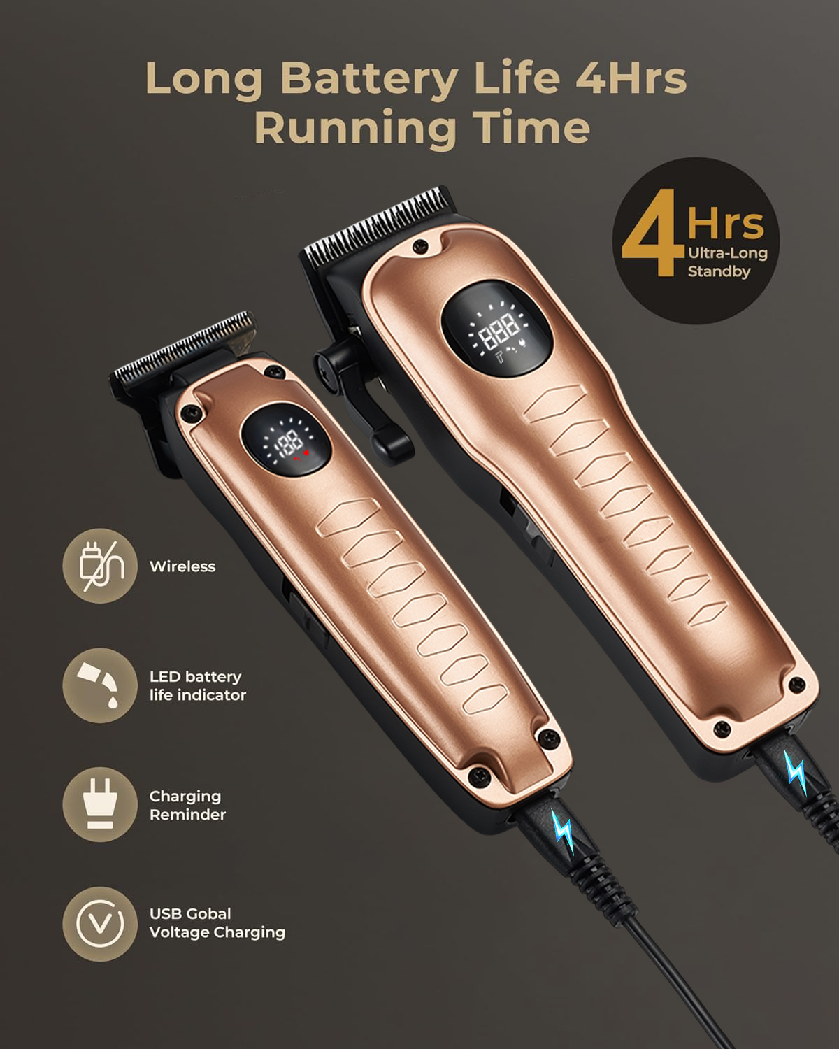 Hair Clippers for Men, LAVERNER 2PCS Professional Rechargeable Hair Clipper Set with LCD Screen, Dual-Purpose USB Charging, Gord
