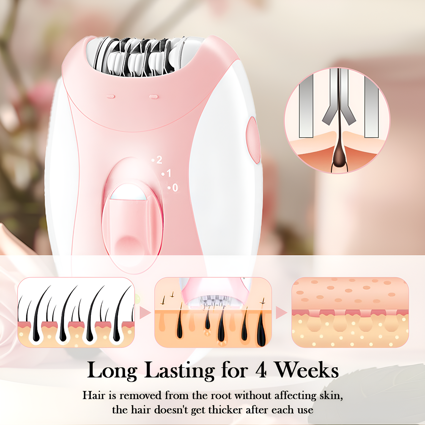Epilator for Women, Facial Hair Mini Epilator for Body, Portable Hair Removal, Smooth Glide Epilator with LED for Face Legs Bikini-White/Pink