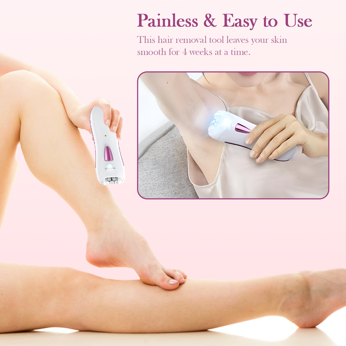 Epilator for Women, Facial Hair Mini Epilator for Body, Portable Hair Removal, Smooth Glide Epilator with LED for Face Legs Bikini-White/Pink