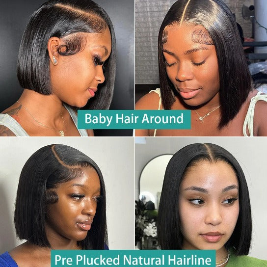 Bob Wig, Natural Black, Glueless, 100% Unprocessed Virgin Human Hair, Medium Size, 12Inches