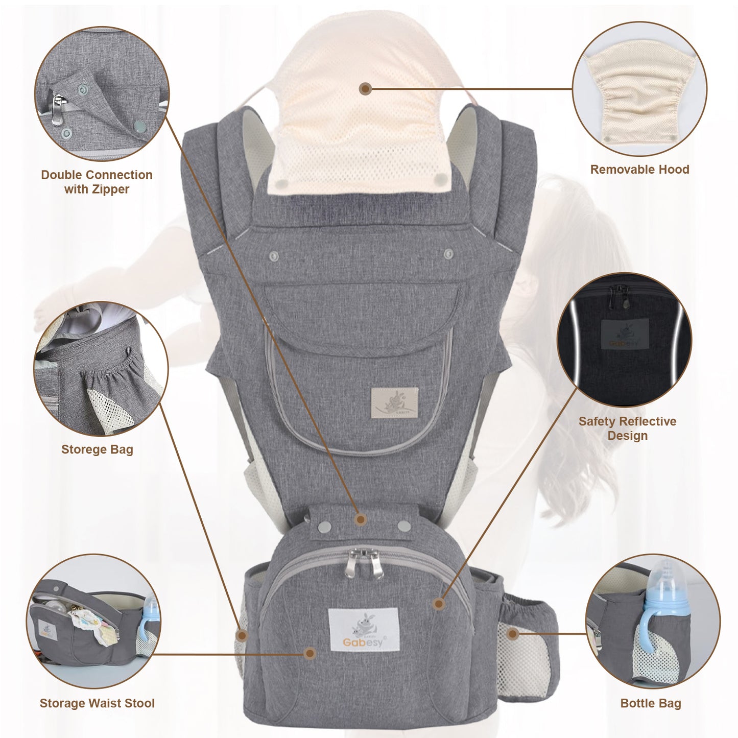 Yadala Baby Carrier with Hip Seat Baby Hip Seat Newborn to Toddler Infant Baby Holder Baby Hip Seat Carrier (New Gray)