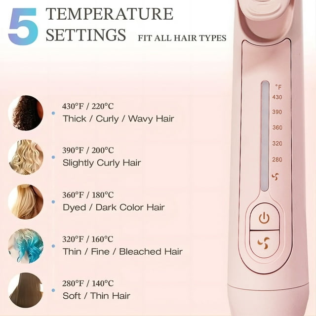Jungle Wave Airflow Styler Hair Straightener and Curler - Ionic Flat Iron Curling Iron with 360° Cool Air Vents, Pink