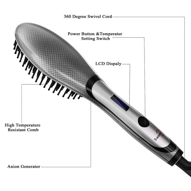 SweetLF Electric Hair Straightener Brush LCD display, Fast Heating &Adjustable Temperature for Hair Styling Grey