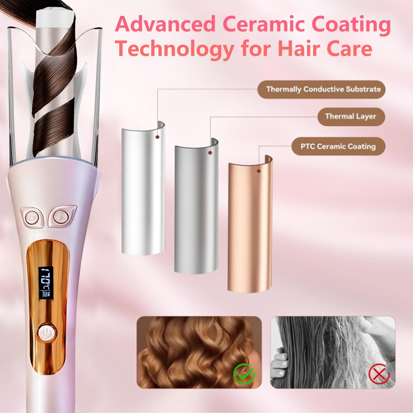 Auto Hair Curler,Automatic Curling Iron Wand with 1" Large Rotating Barrel & 8 Temperatures & LCD Display, Fast Heating Rotating Curling Iron with Auto Shut-Off for Hair Styling