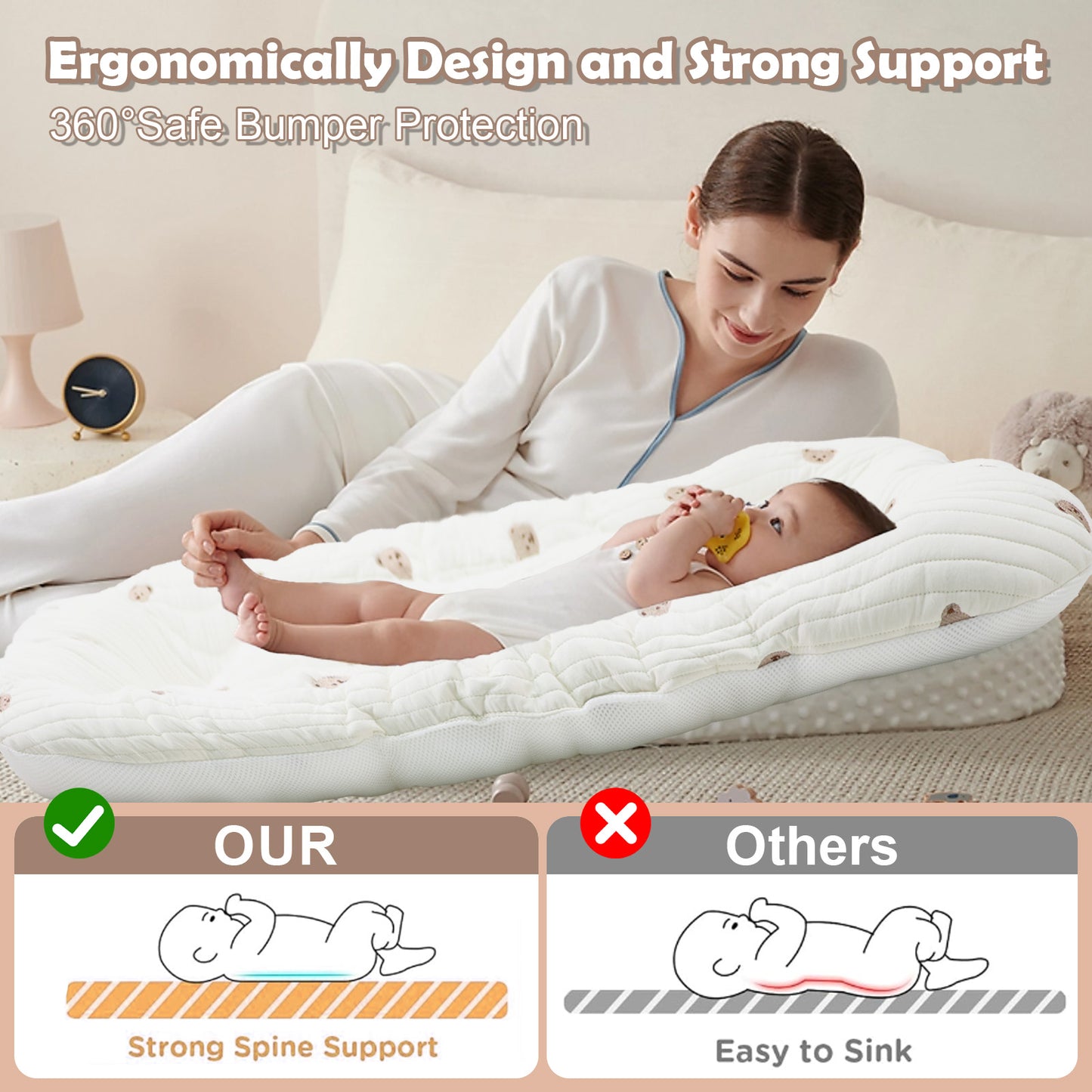 Baby Lounger, Baby Nest for Newborn, Breathable & Soft Snuggle Me Lounger Co Sleeping Bed for baby 0-12 Months, Portable Infant Lounger Baby Floor Seat for Home and Travel