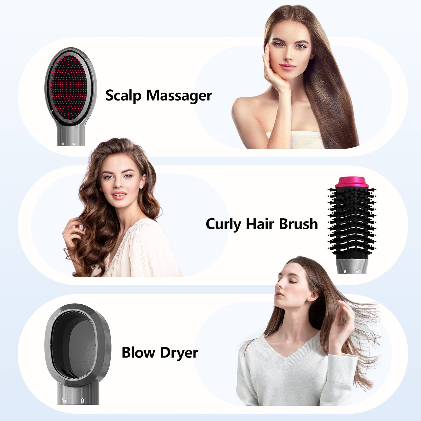 Kauoo Hair Dryer Brush,3 in 1 blow dryer brush Detachable Styler , One-Step Hot Air Brush for Straightening Curling Drying Combing Styling