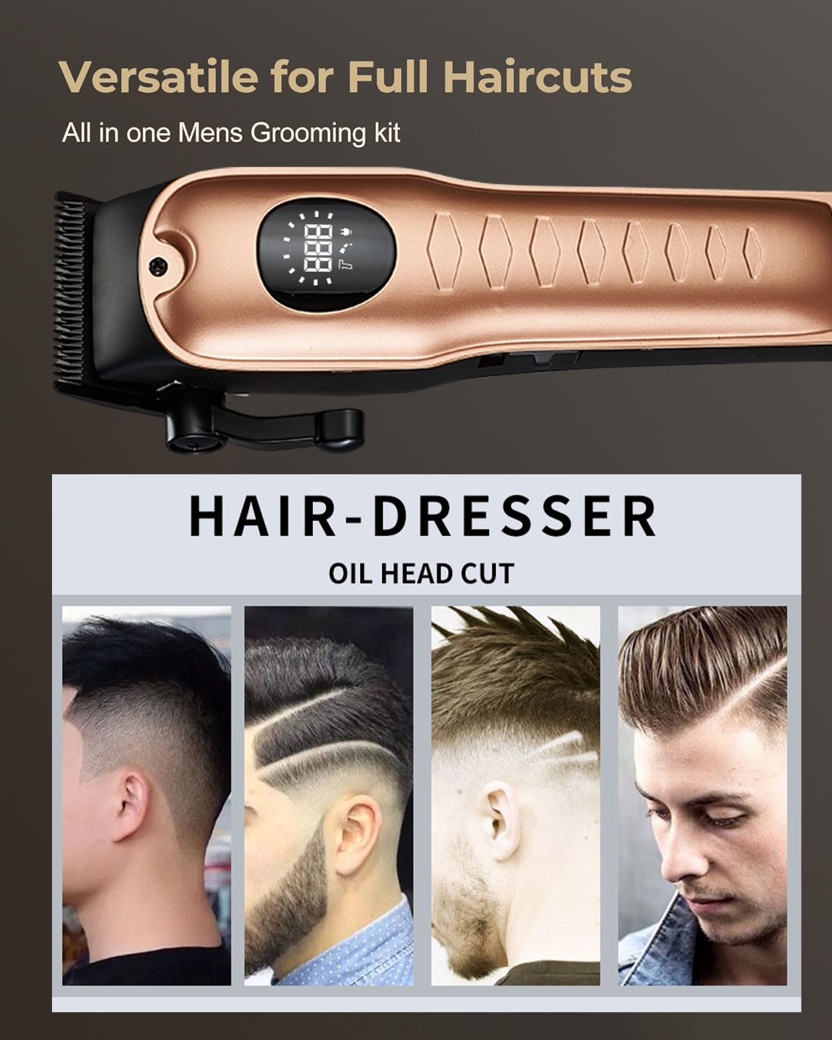 Hair Clippers for Men, LAVERNER 2PCS Professional Rechargeable Hair Clipper Set with LCD Screen, Dual-Purpose USB Charging, Gord