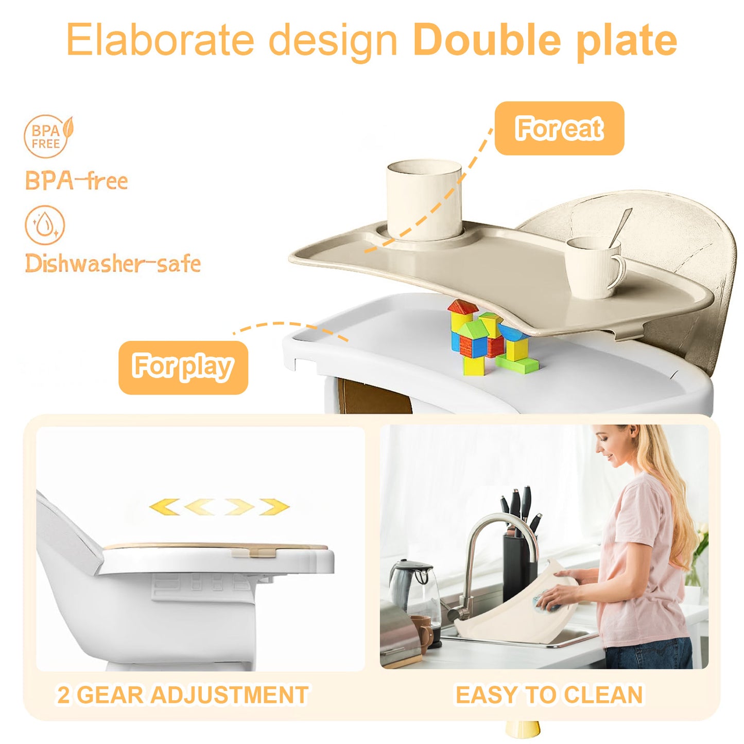 Yadala High Chair, 6 in 1 Convertible High Chairs with Removable Tray for Babies and Toddlers,Beige