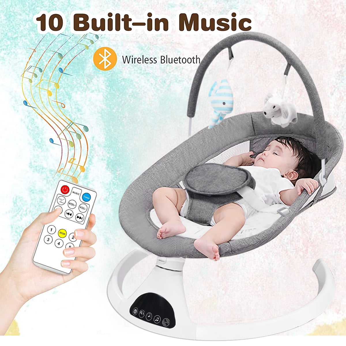 Baby Swing, Yadala Baby Swings for Infants Electirc Baby Rocker Bouncer with Remote Control and Music, Gray