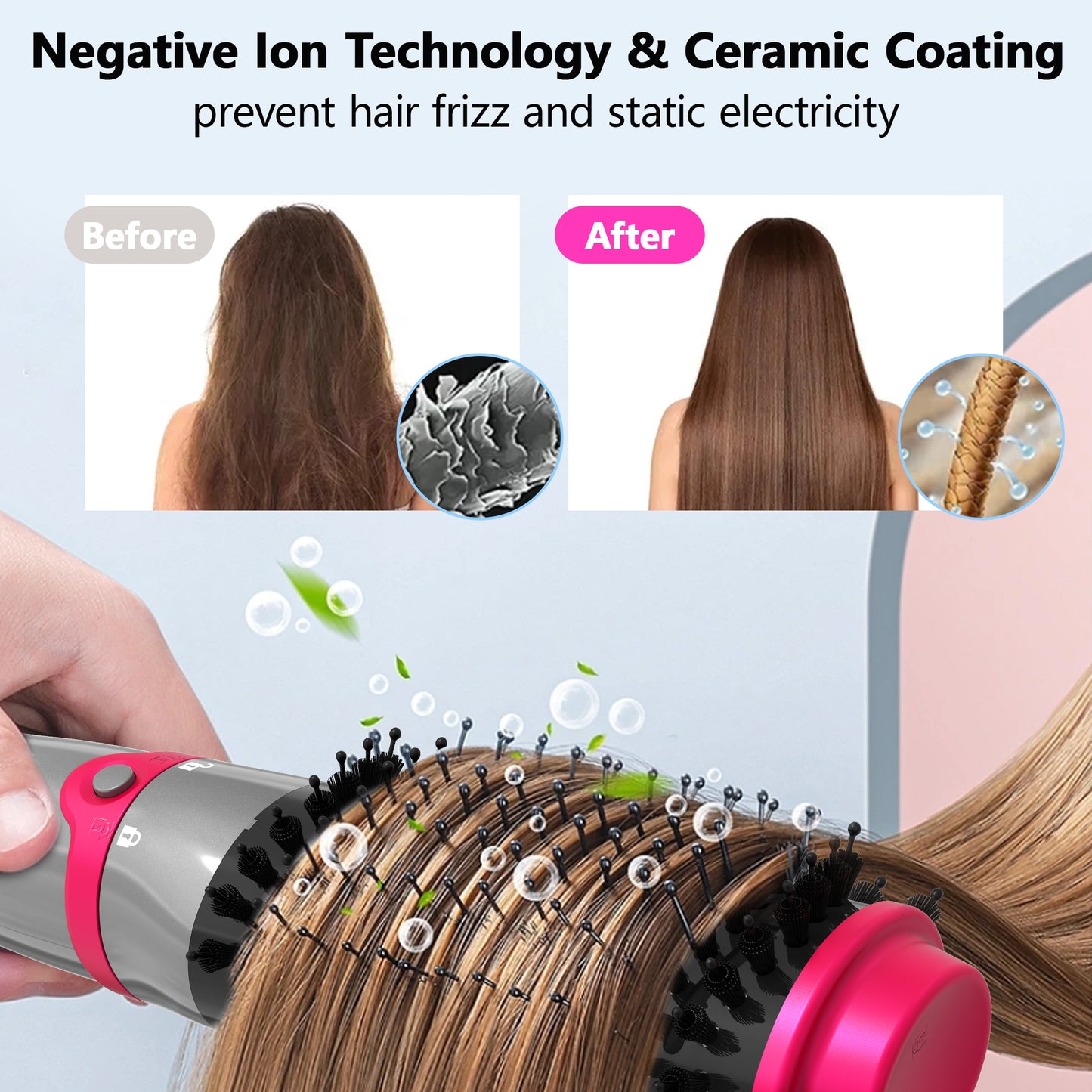 Kauoo Hair Dryer Brush,3 in 1 blow dryer brush Detachable Styler , One-Step Hot Air Brush for Straightening Curling Drying Combing Styling
