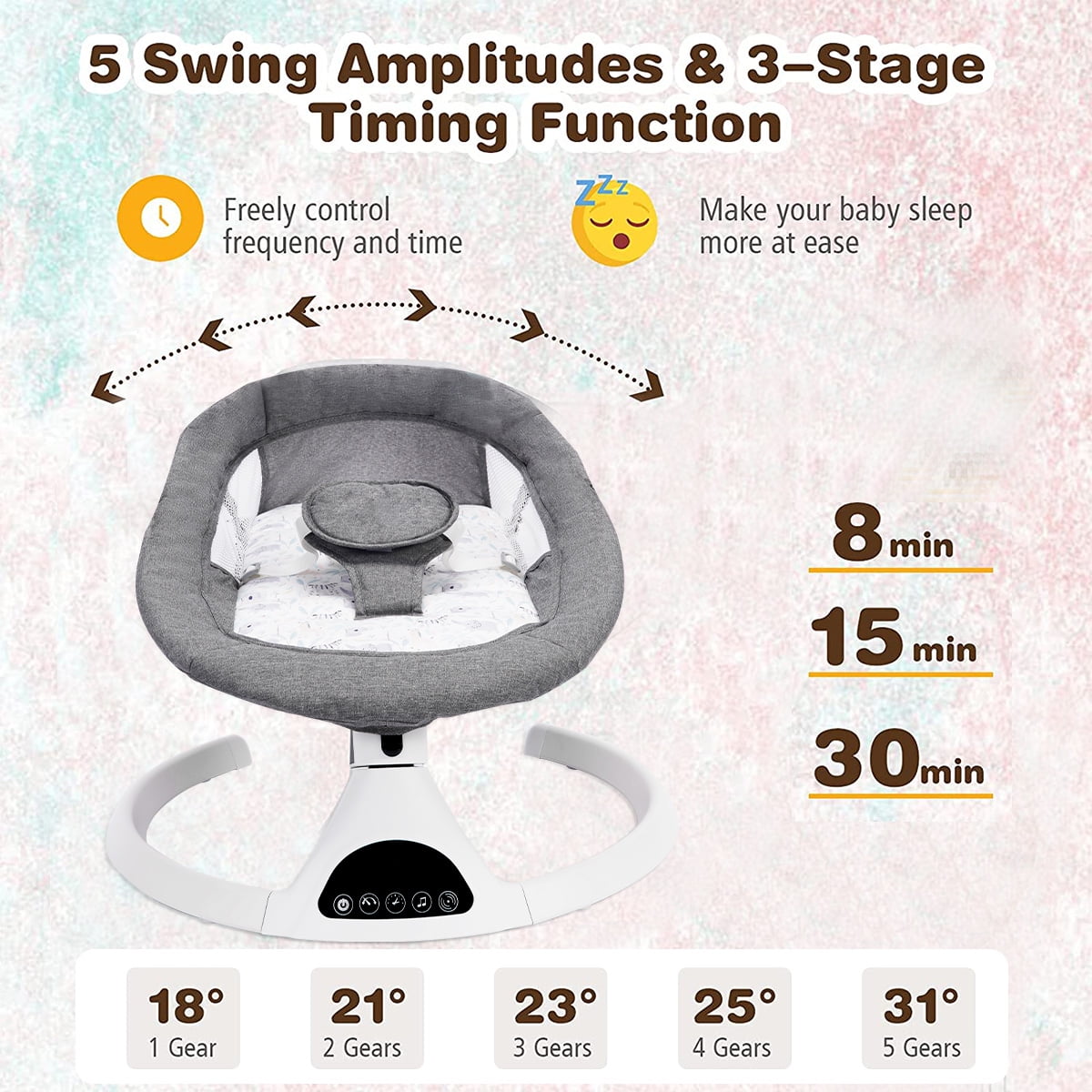Baby Swing, Yadala Baby Swings for Infants Electirc Baby Rocker Bouncer with Remote Control and Music, Gray