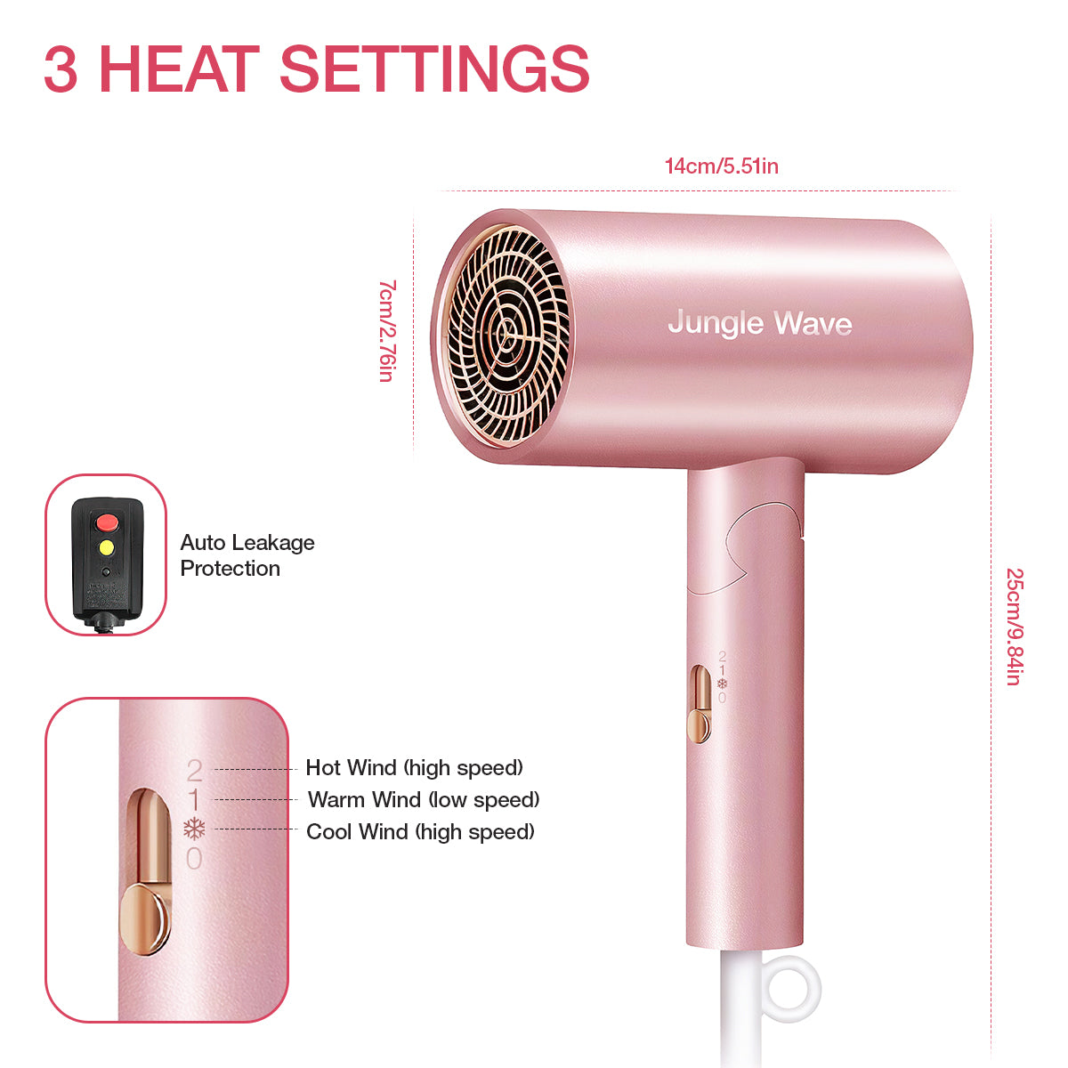 Hair Dryer, 1800W Professional Blow Dryer, Ionic Hair Dryer with Nozzle, Foldable Handle Travel Hair Dryer, Constant Temperature Hair Care
