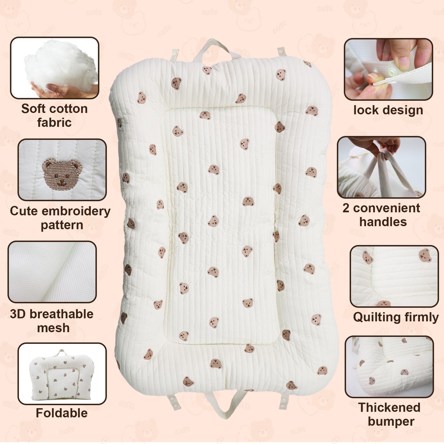 Baby Lounger, Baby Nest for Newborn, Breathable & Soft Snuggle Me Lounger Co Sleeping Bed for baby 0-12 Months, Portable Infant Lounger Baby Floor Seat for Home and Travel