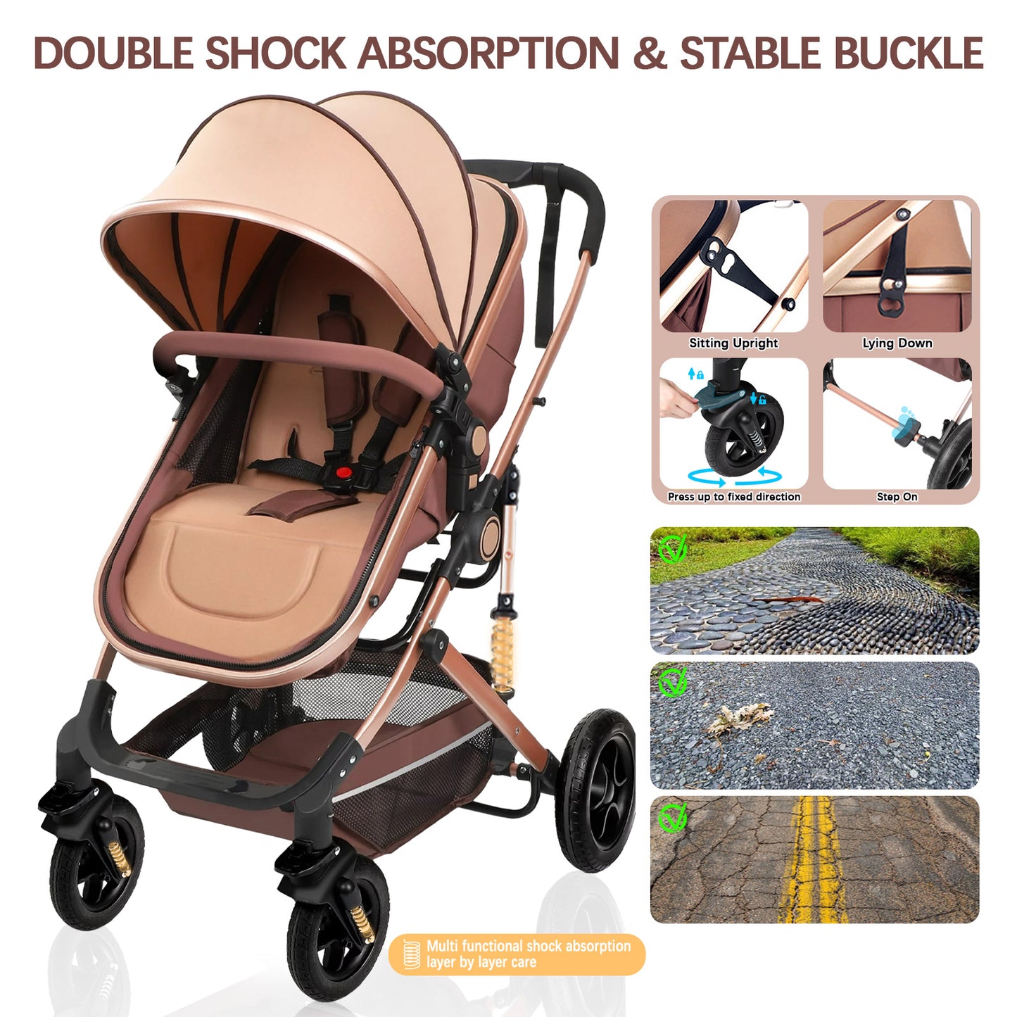 Baby Stroller, Yadala Foldable Baby Stroller 3 in 1 Convertible Bassinet Stroller for Newborn Toddler with Adjustable Backrest & Awning, Gray