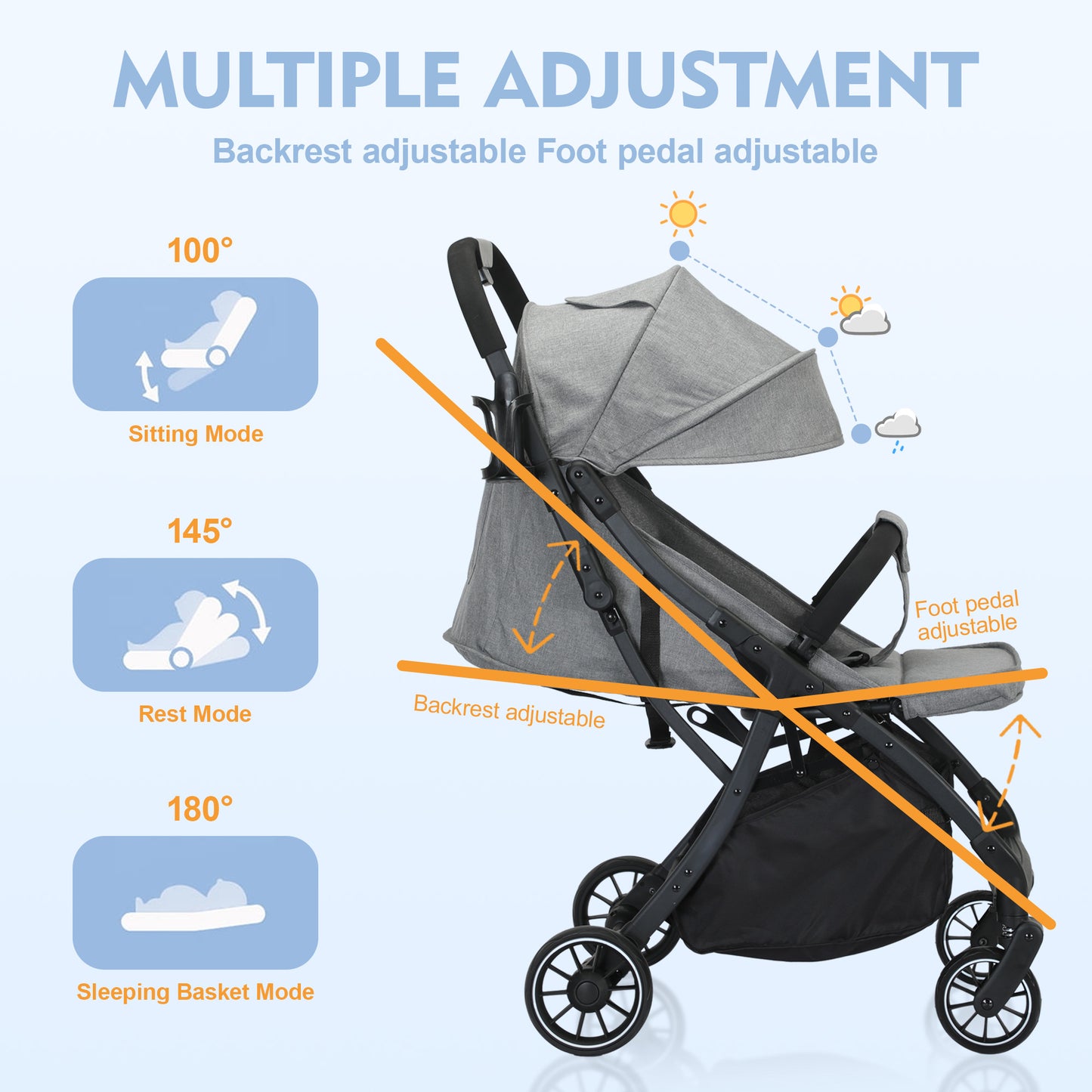 Baby Stroller, 2 in 1 Convertible Baby Stroller Folding Infant Newborn Reversible Bassinet Pram, Black
