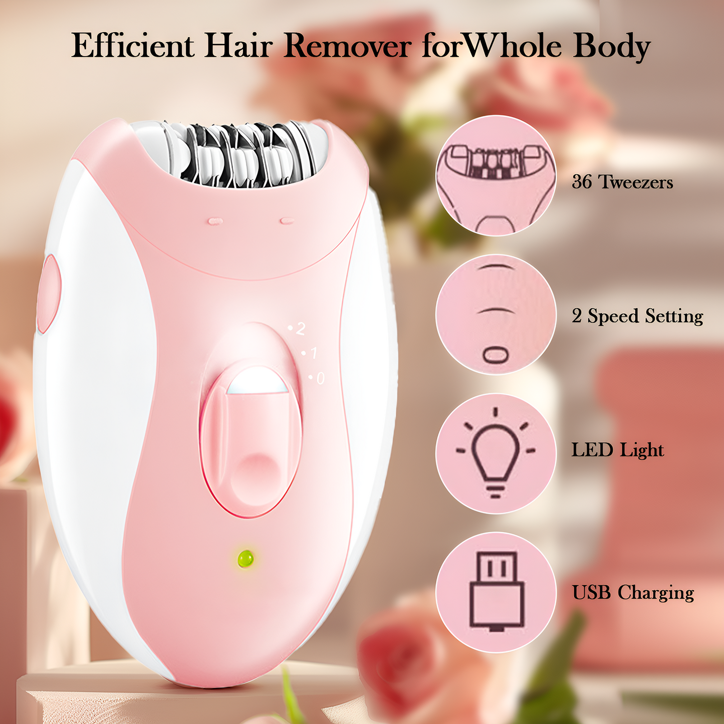 Epilator for Women, Facial Hair Mini Epilator for Body, Portable Hair Removal, Smooth Glide Epilator with LED for Face Legs Bikini-White/Pink