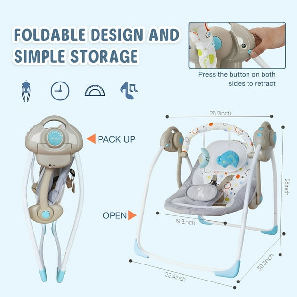 Yadala Baby Swing for Infants, Electric Rocking Chair for Indoor and outdoor, 0-9 Months for Infants