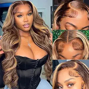 13x6 Lace Front Wig Human Hair 28 Inch Body Wave Honey Blonde Glueless HD Transparent Lace Frontal Wigs for Women 180 Density Human Hair Pre Plucked with Baby Hair