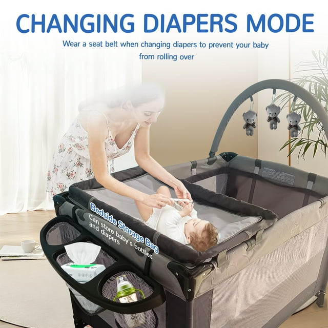 Yadala Baby Playard, Lightweight Pack n Play, Packable and Easy Setup Baby Playpen Bassinet with Removable Padded Mat