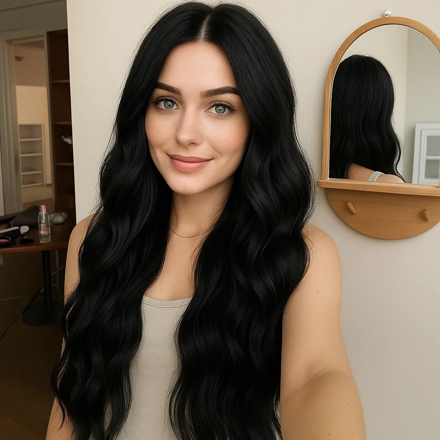 Clip in human Hair Extensions 20 Inch 4Pcs Natural Black Long Wavy Thick Hairpieces Weft Natural Hair Extensions for Women