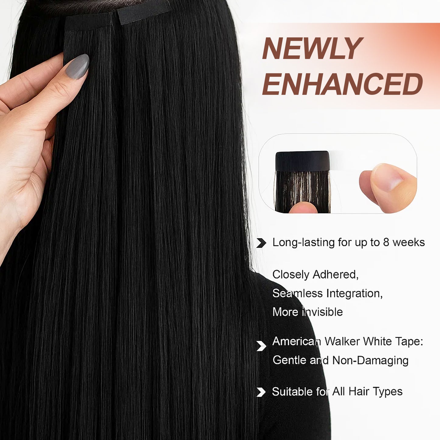 Tape in Hair Extensions Real Human Hair Invisible Remy Hair Extensions Tape ins for Women Jet Black 20 inch 20Pcs 50G