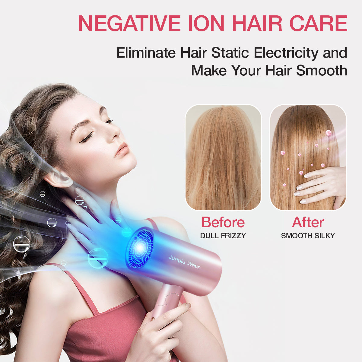 Hair Dryer, 1800W Professional Blow Dryer, Ionic Hair Dryer with Nozzle, Foldable Handle Travel Hair Dryer, Constant Temperature Hair Care