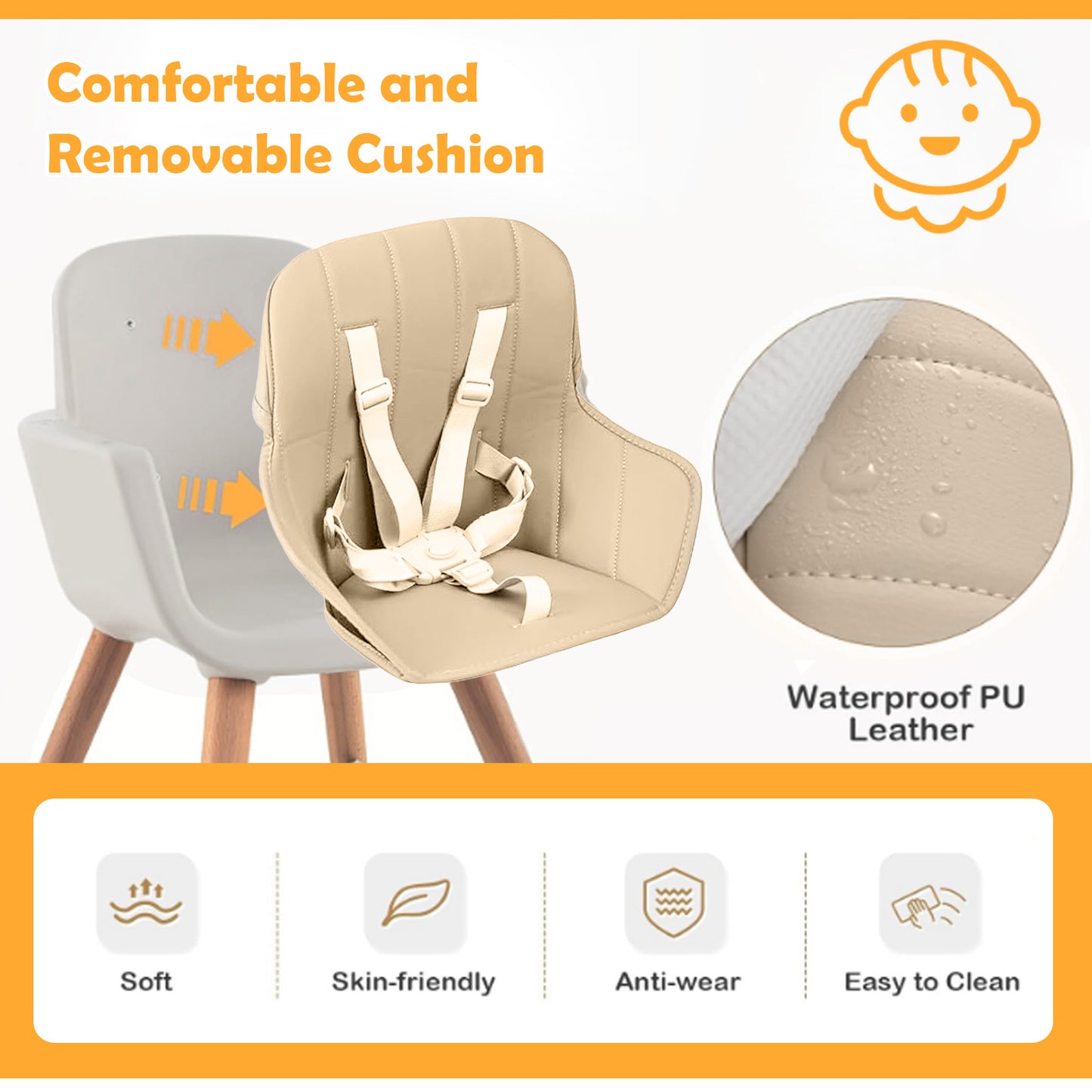 Yadala High Chair, 3-in-1 Convertible Wooden High Chair with Adjustable Legs & Removable Tray, Beige