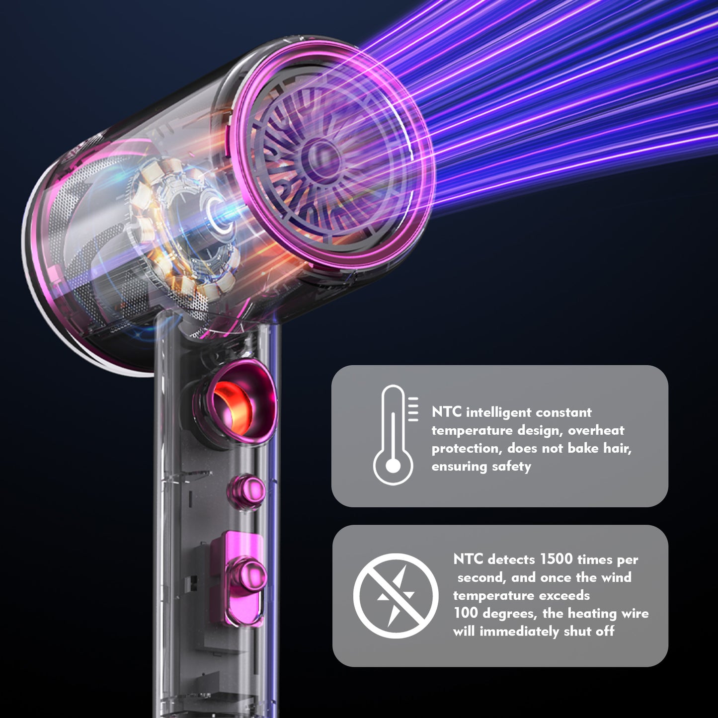 Hair Dryer,Kauoo Professional Ionic Blow Dryer Constant Temperature Hair Care,Fast Drying Low Noise Hairdryer with 3 Magnetic Attachments for Home,Travel and Salon,Grey