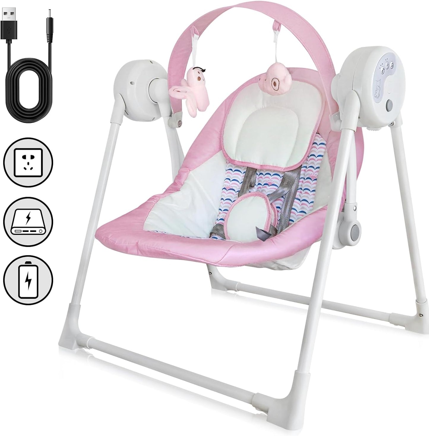 Yadala Baby Swing, Foldable Baby Swing for Infants with 5 Adaptable Speed, 12 Music, 3 Timer Setting, 0-12 Months, Pink