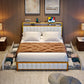 VIPLIVE Full Bed Frame with Double Layer Faux Leather Upholstered Headboard and 2 Storage Drawers