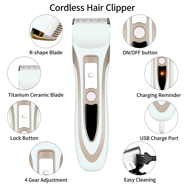 Phisco Professional Hair Clipper for Men， 2 in-1 Multifunctional Grooming Set Men's Beard Trimmer, LED Display(White)