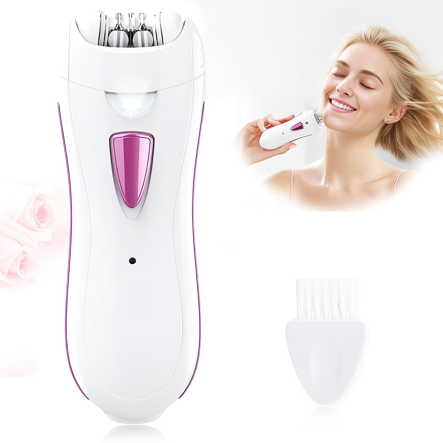 Epilator for Women, Facial Hair Mini Epilator for Body, Portable Hair Removal, Smooth Glide Epilator with LED for Face Legs Bikini-White/Pink