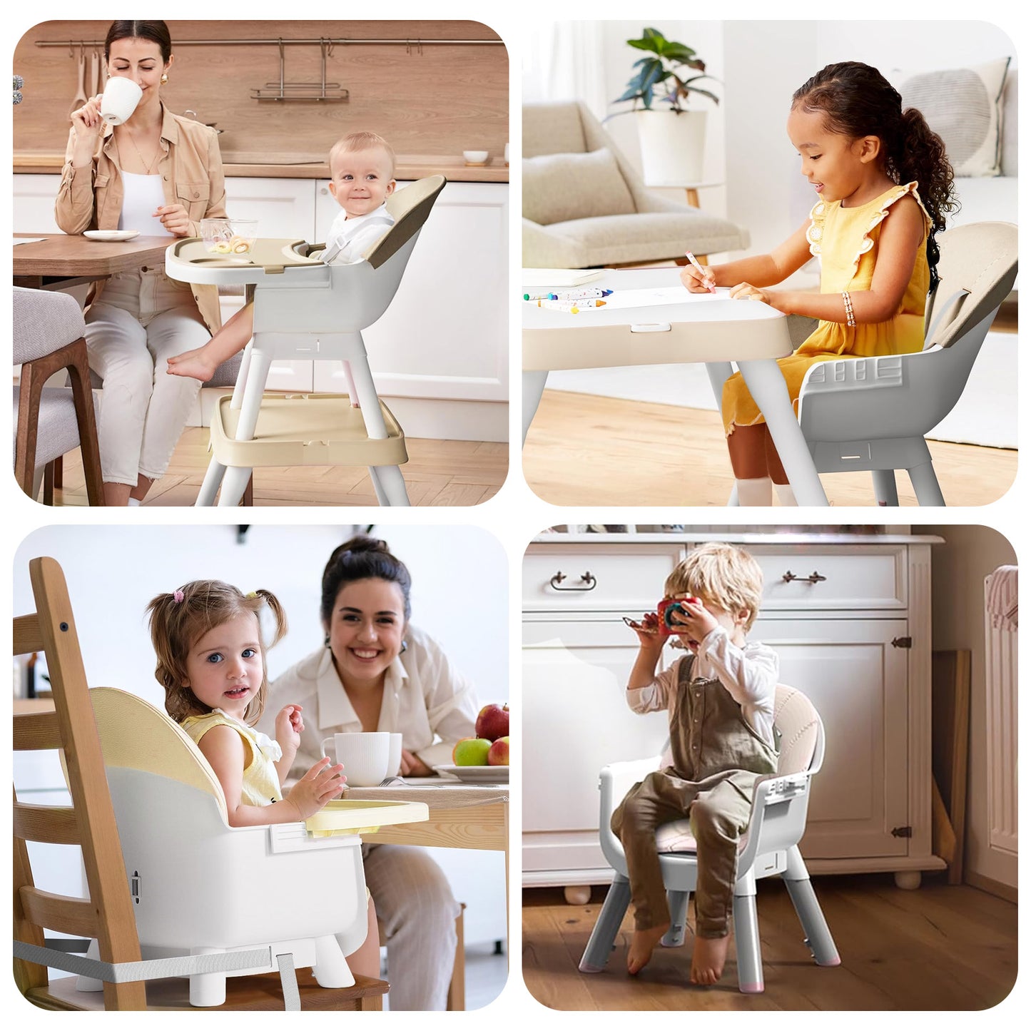 Yadala High Chair, 6 in 1 Convertible High Chairs with Removable Tray for Babies and Toddlers,Beige