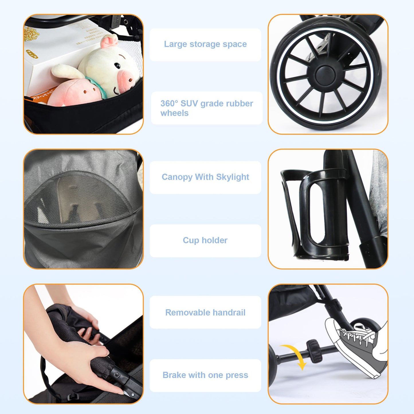 Baby Stroller, 2 in 1 Convertible Baby Stroller Folding Infant Newborn Reversible Bassinet Pram, Black