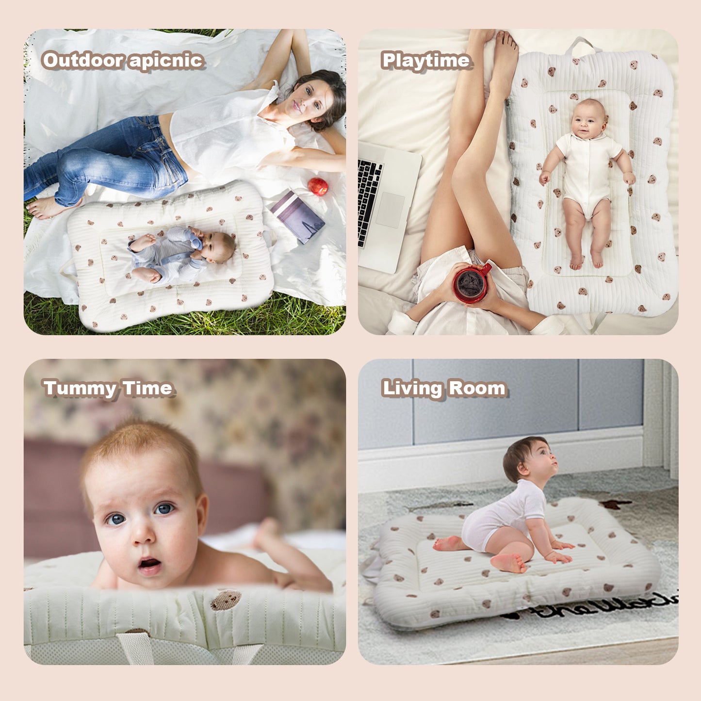 Baby Lounger, Baby Nest for Newborn, Breathable & Soft Snuggle Me Lounger Co Sleeping Bed for baby 0-12 Months, Portable Infant Lounger Baby Floor Seat for Home and Travel