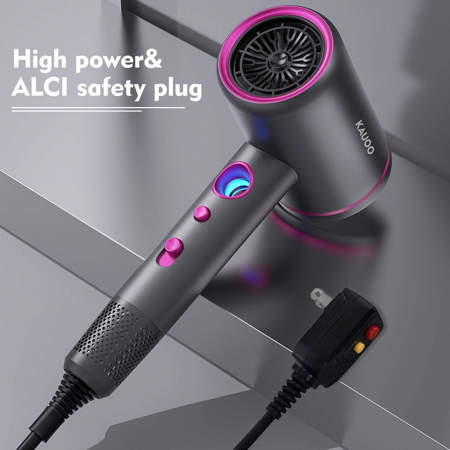 Hair Dryer,Kauoo Professional Ionic Blow Dryer Constant Temperature Hair Care,Fast Drying Low Noise Hairdryer with 3 Magnetic Attachments for Home,Travel and Salon,Grey