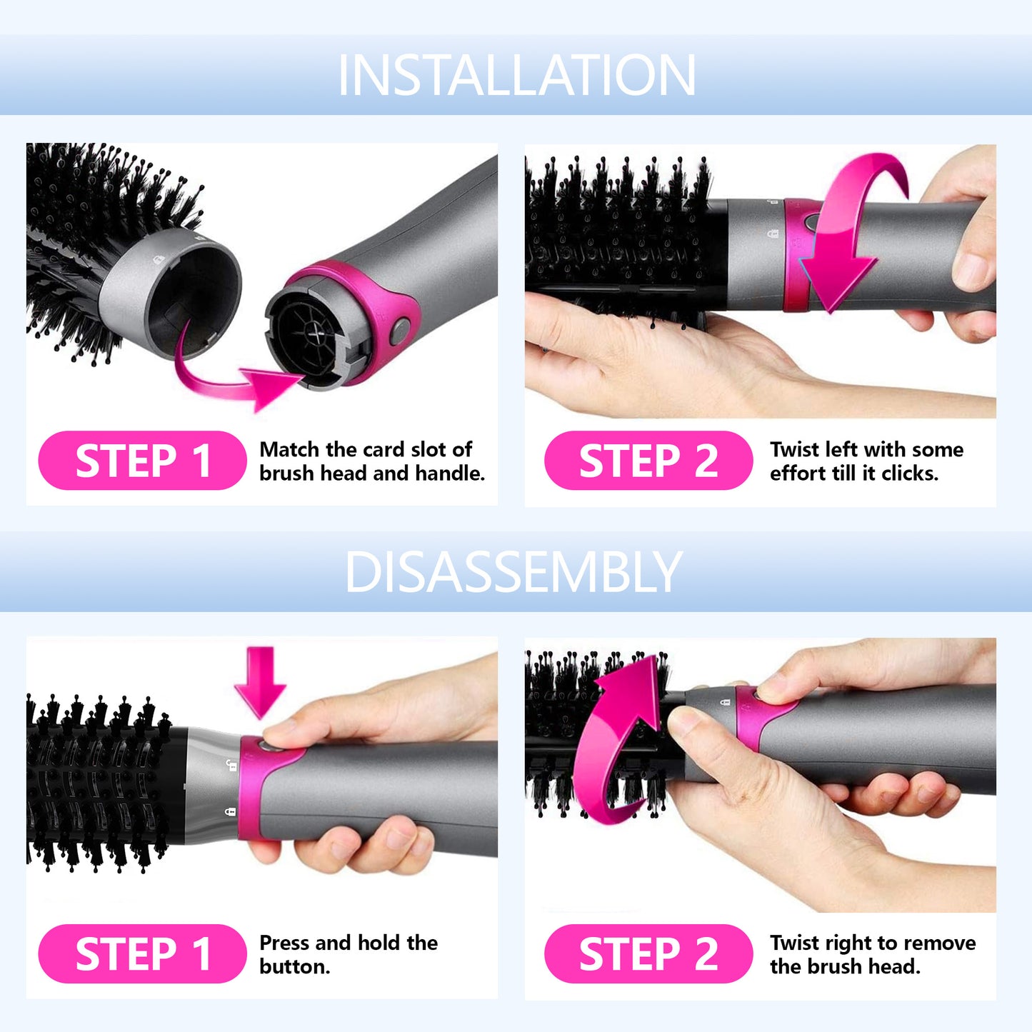 Kauoo Hair Dryer Brush,3 in 1 blow dryer brush Detachable Styler , One-Step Hot Air Brush for Straightening Curling Drying Combing Styling