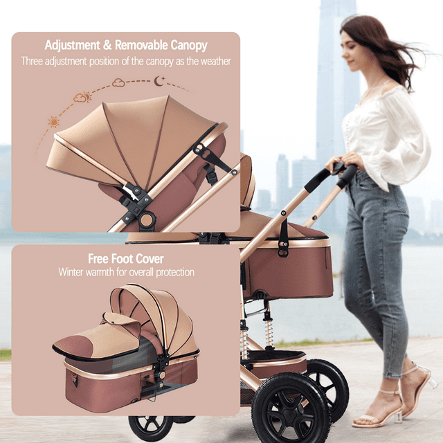 Yadala Baby Stroller for Newborn, 3 in 1 Foldable High Landscape Infant Stroller & Convertible Bassinet Pram