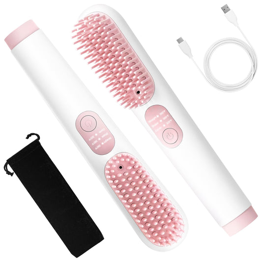 Cordless Hair Straightener Brush, Jungle Wave Portable Ionic Hot Straightening Comb for Travel, Pink