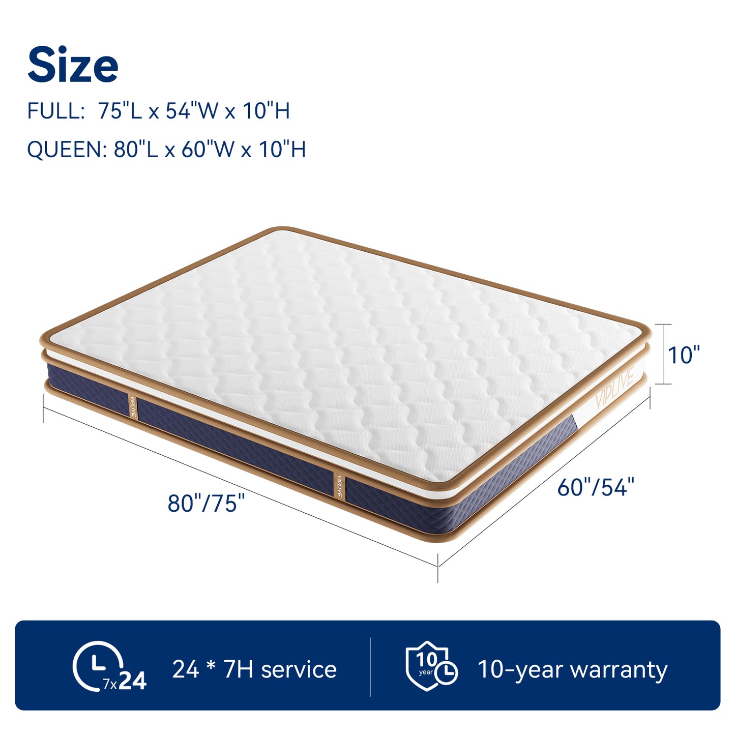 Queen Mattress，VIPLIVE 10 Inch Hybrid Memory Foam Mattress in a Box, Queen Size